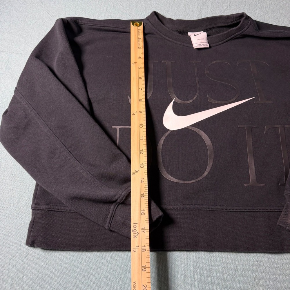 Nike Dri-FIT Womens Small Black Just Do It Graphic Cropped Sweatshirt Pullover - Picture 2 of 4